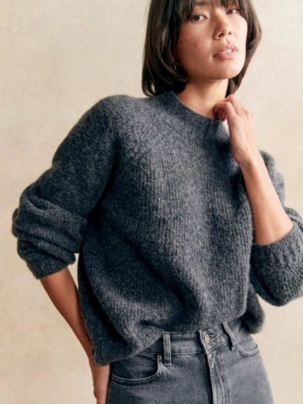 Like New Sezane Otis Alpaca Blend Mock Neck Sweater Charcoal Medium